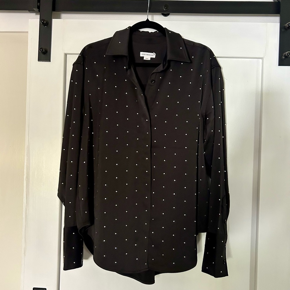 Good American Embellished Satin Shirt- NWOT